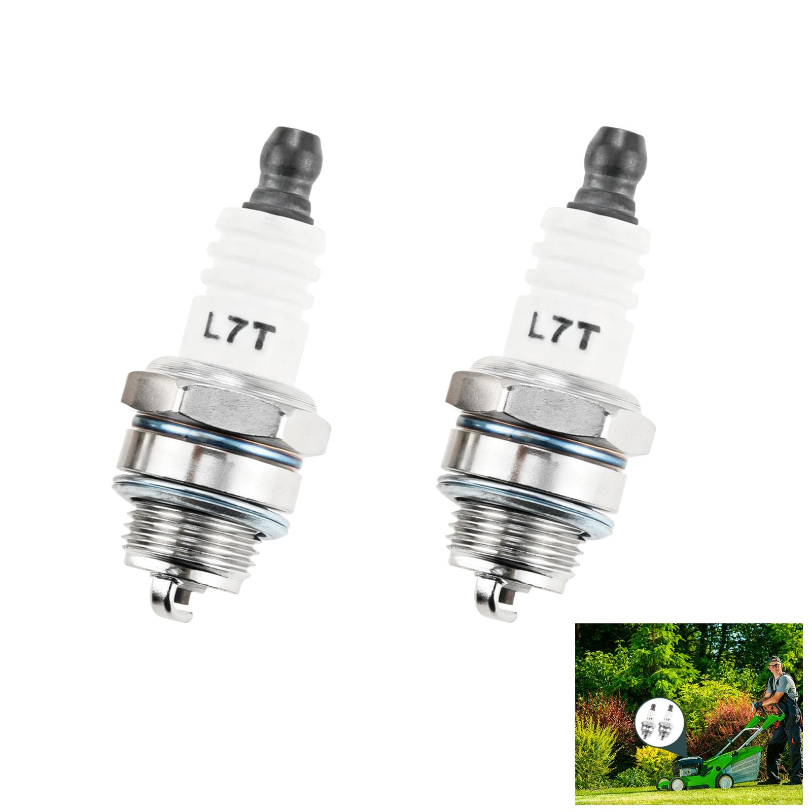 2 Pcs L7T Spark Plug, 2 Stroke Engine Spark Plug for Two-Stroke Chain Saws, Lawn Mowers, Sprayers, Tea Pluckers, Compatible with BPMR7A, CJ8, RCJ6Y, RCJ7Y, Lawn Equipment & Small Engine Power Tools