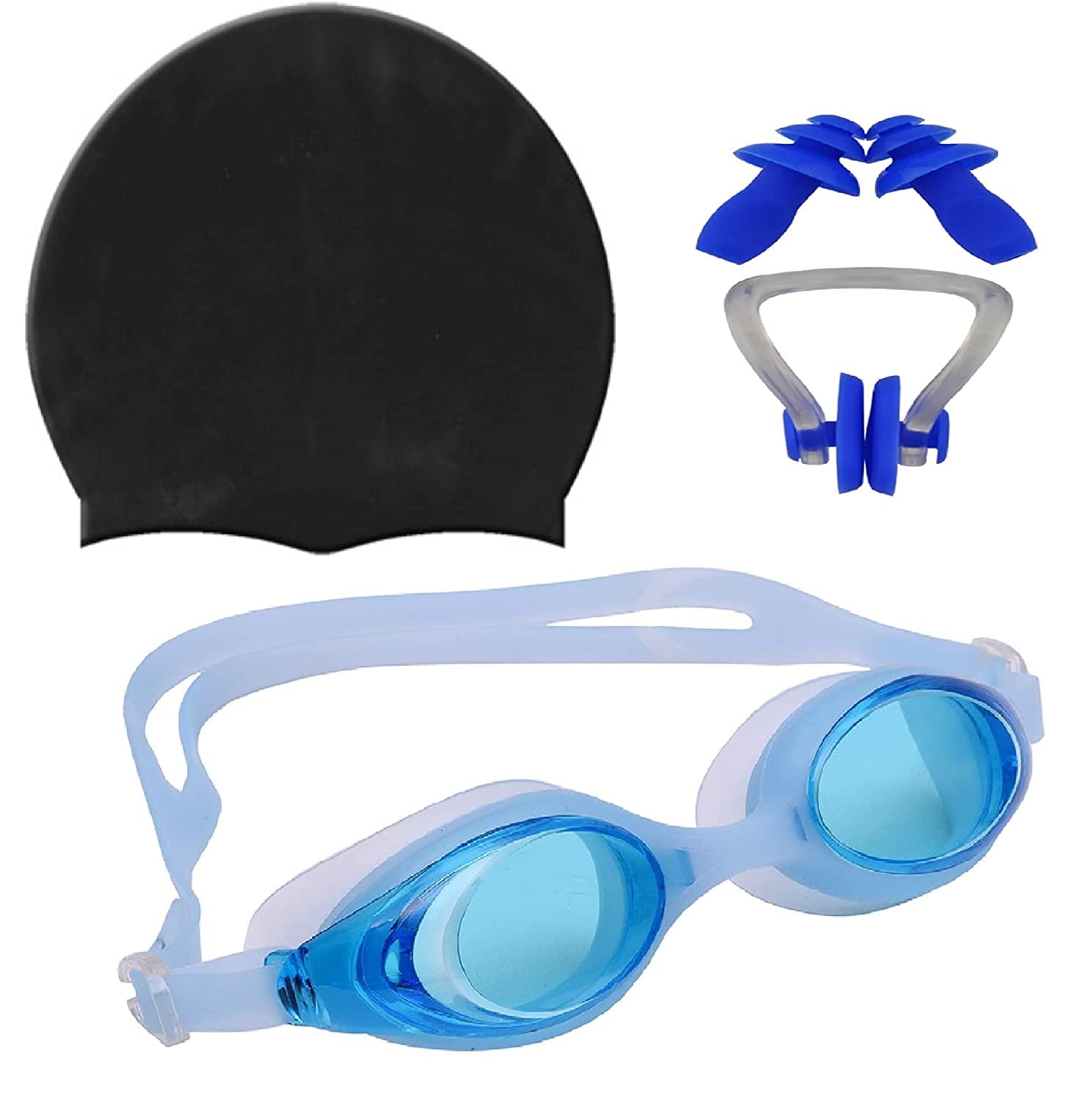 SPOCCO | Swimming Kit Swim Goggles and Swim Caps Combo Set, Nose Clip, Ear Plug & Case- Silicone Non-Slip Material on Glasses & Cap, Anti-Fog, UV Protection, Long Hair- Adults Men Women | SS66 (B09X7D9Z3N) Amazon Price History, Amazon Price Tracker