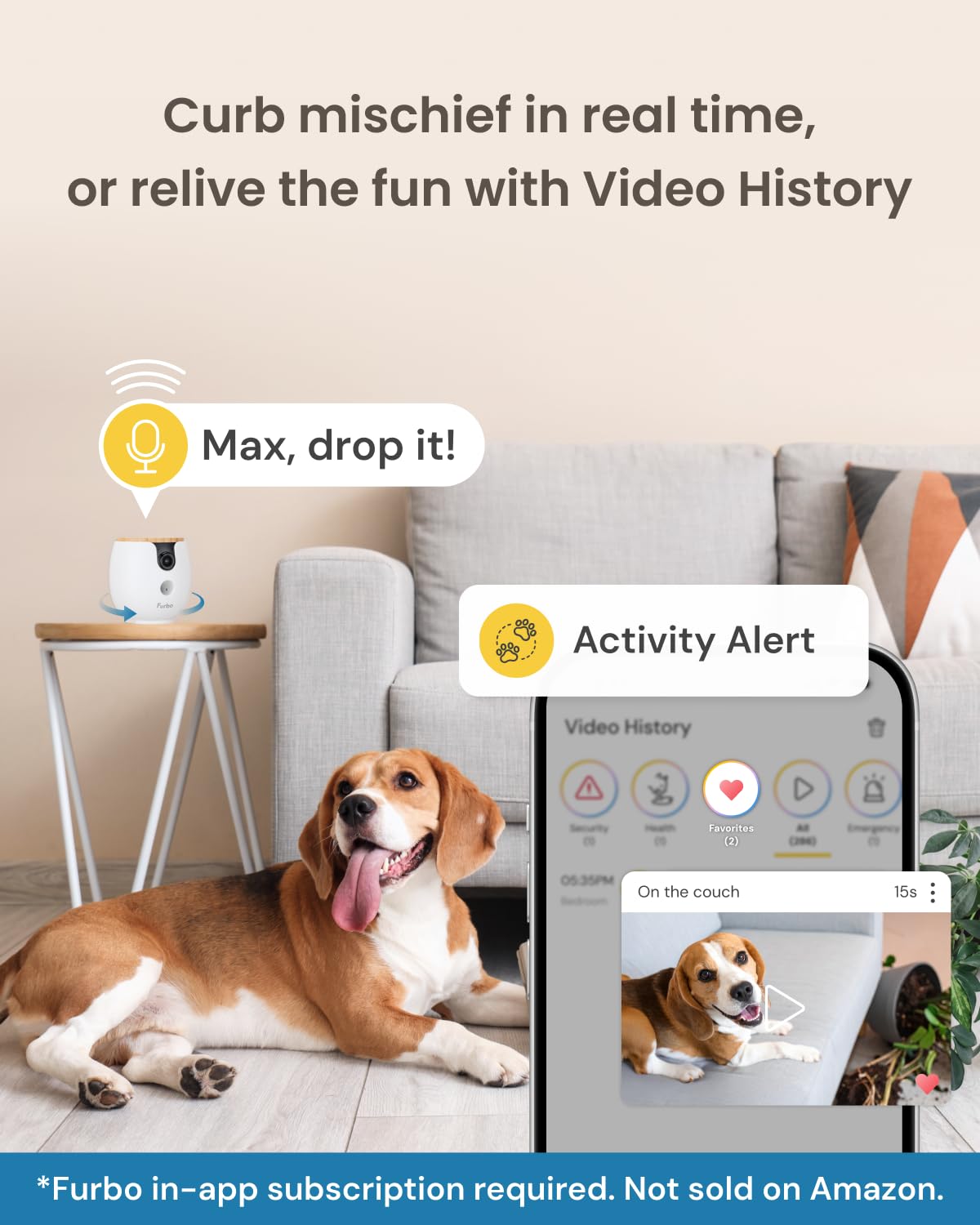 Furbo Mini 360° [New] 2K QHD Pet Camera - Unlock Smart Camera & Smart Features w/Paid Plan: Dog & Cat Safety Alerts, Rotating Treat Dispenser w/Speaker (Subscription Required, Low Risk 3mo Minimum)
