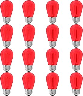 Lxcom Lighting S14 Red Christmas Replacement Bulb 1W Vintage LED Edison Bulbs E26 Medium Base Decorative Vintage Filament String Lights for Patio Outdoor Light Bulbs, 16 Pack(Red)
