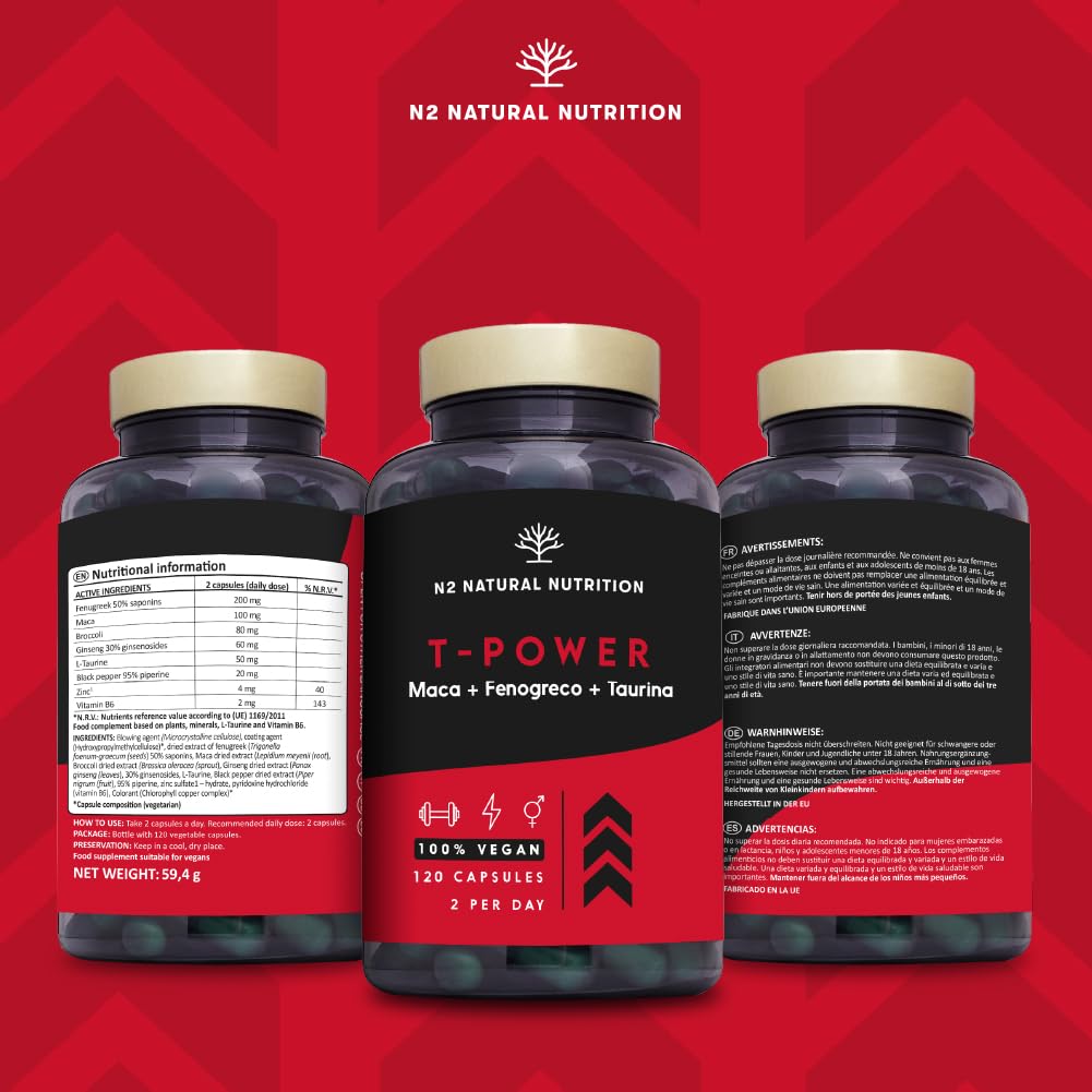 T-Power Natürliche Ergänzung. 120 Vegane Kapseln. N2 Natural Nutrition