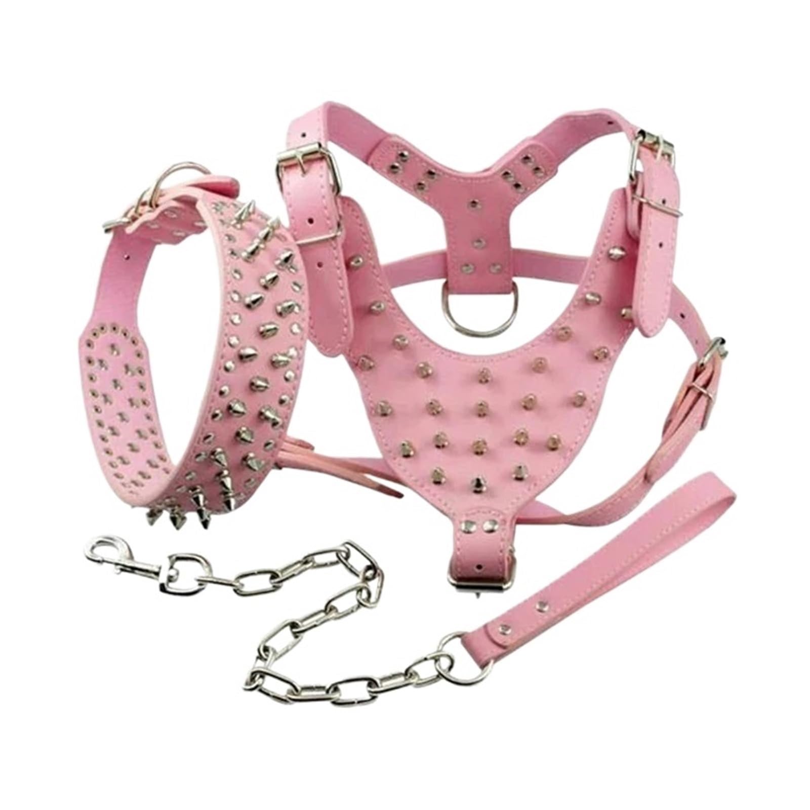 Laisse en cuir clouté pour balade sécurisée des chiens de grande taille L 53-61cm