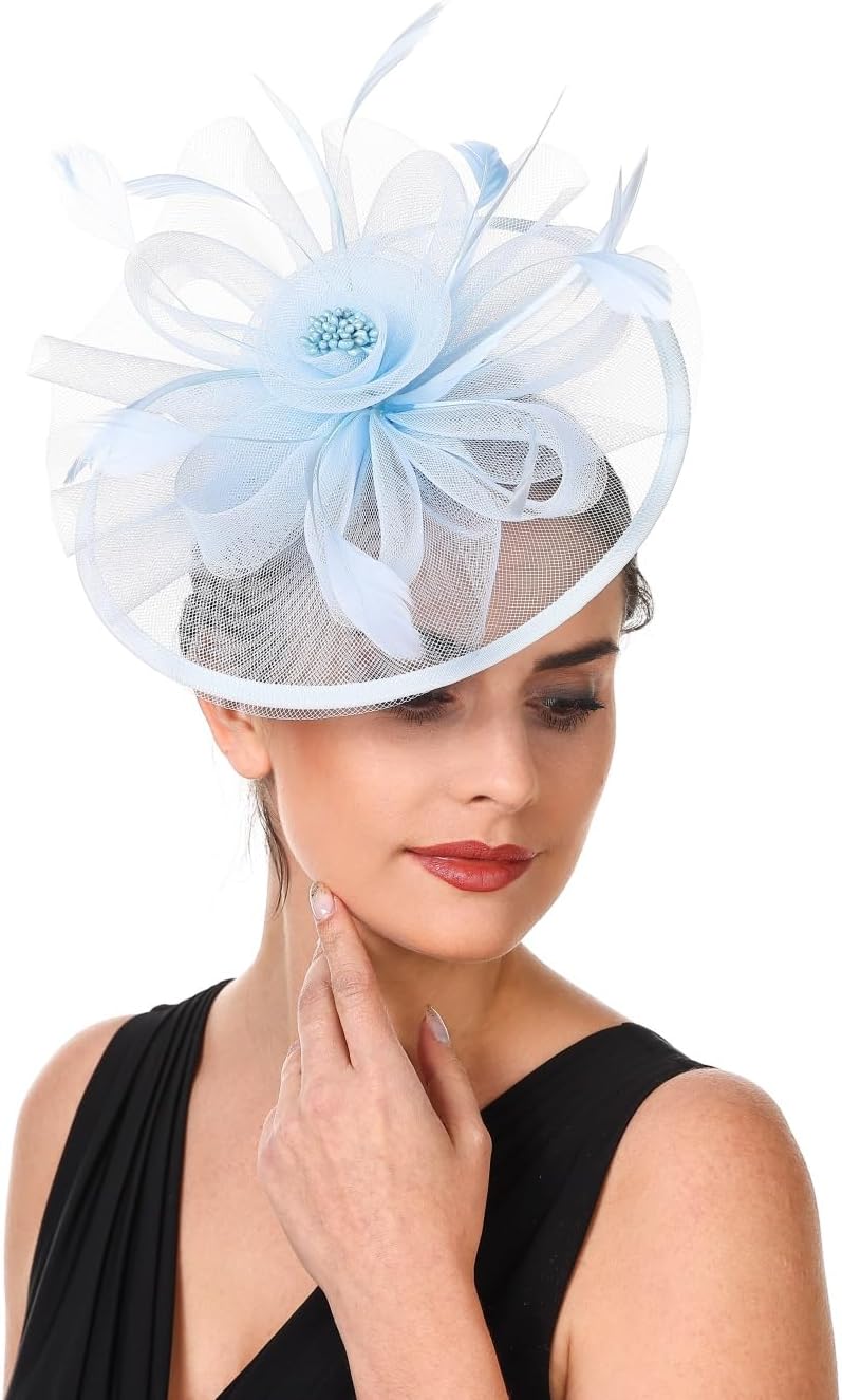 Haojing Feather Fascinator Hat for Women Vintage Bridal Headpiece Wedding Derby Hat - Image 4