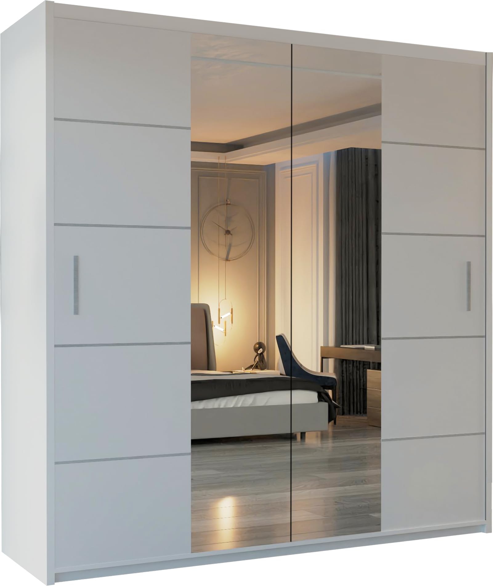 Sponsored Ad – Wavy Sliding Mirror Door Wardrobe with Shelves, Hanging Rails Provide Plenty of Storage For Bedroom (White, 203cm)