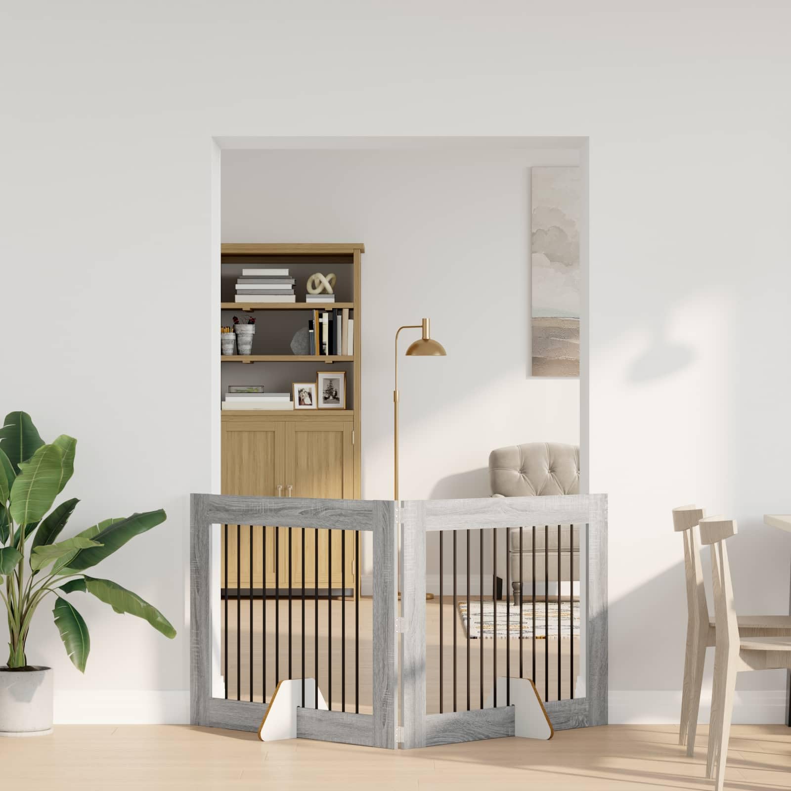Puerta para perros con soporte, 2 unidades, Sonoma gris, 100 x 80 cm, plegable y portátil, para interior y exterior, barrera de seguridad y protección en casa y apartamento