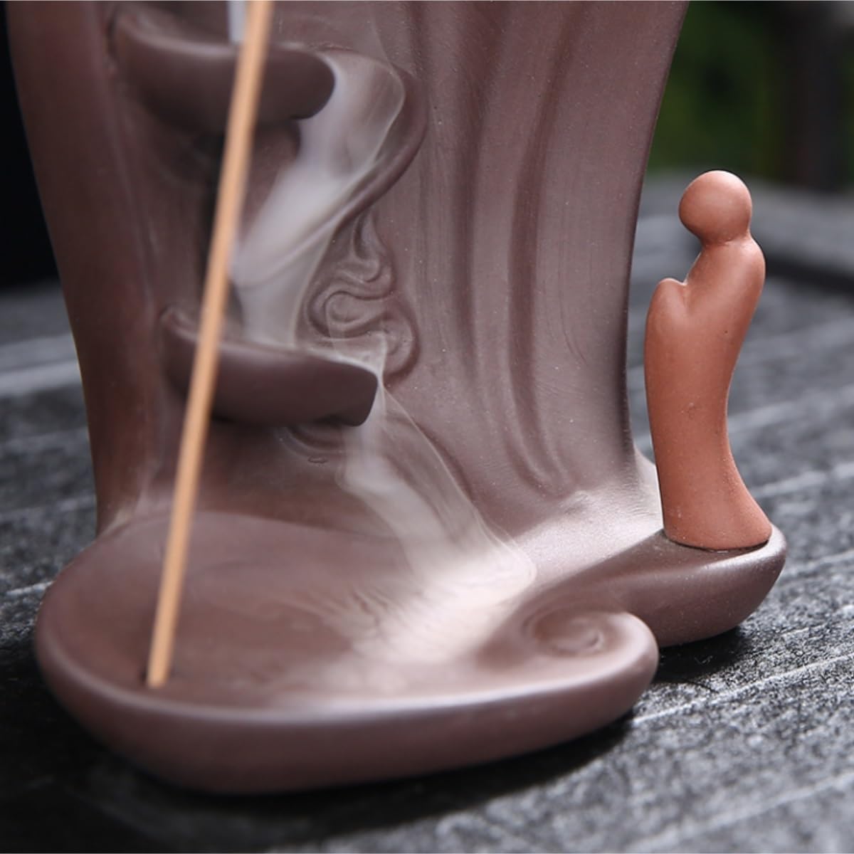 Bruciatore per Incenso Bruciatore di Incenso con Riflusso Sabbia Viola, Decorato A Mano Buddha Famiglia Ufficio