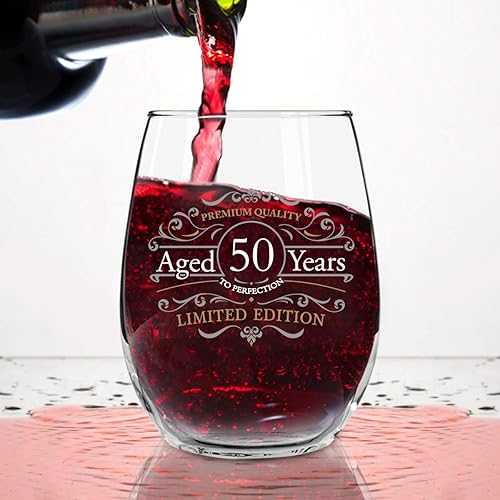 Miniatura 3 de DU VINO Copa de vino sin tallo de edición vintage para hombres y mujeres (50 aniversario) de 15 onzas, copas de vino de feliz cumpleaños para niños