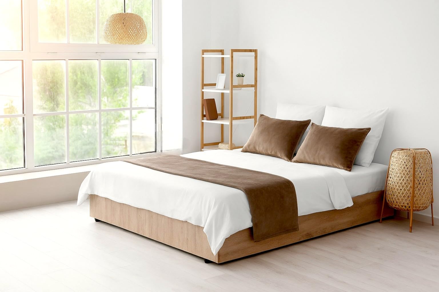 Velvet Bed Runner Bed Scarf Handmade Reversible Perfect For Home and Hotel. (Mink, Queen 48 x 225cm (18" x 88"))