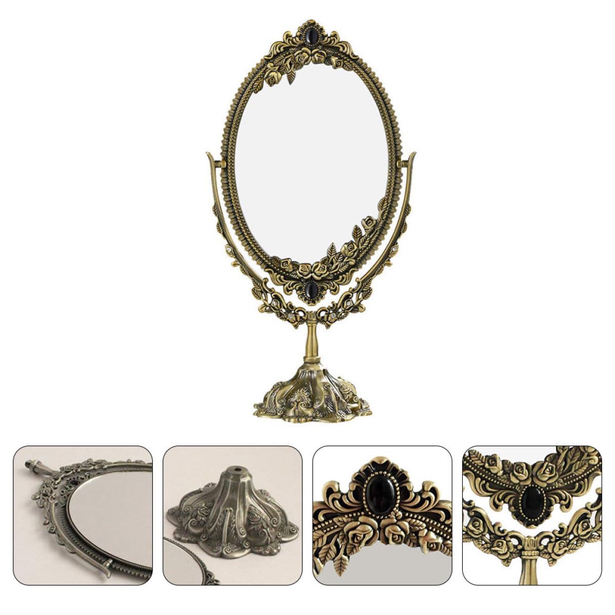 PACKOVE Retro Metall Kosmetikspiegel Doppelseitig mit Hoher Auflösung und Verblassendem Glas Eleganter Schminktisch Spiegel für Zuhause und Rasur