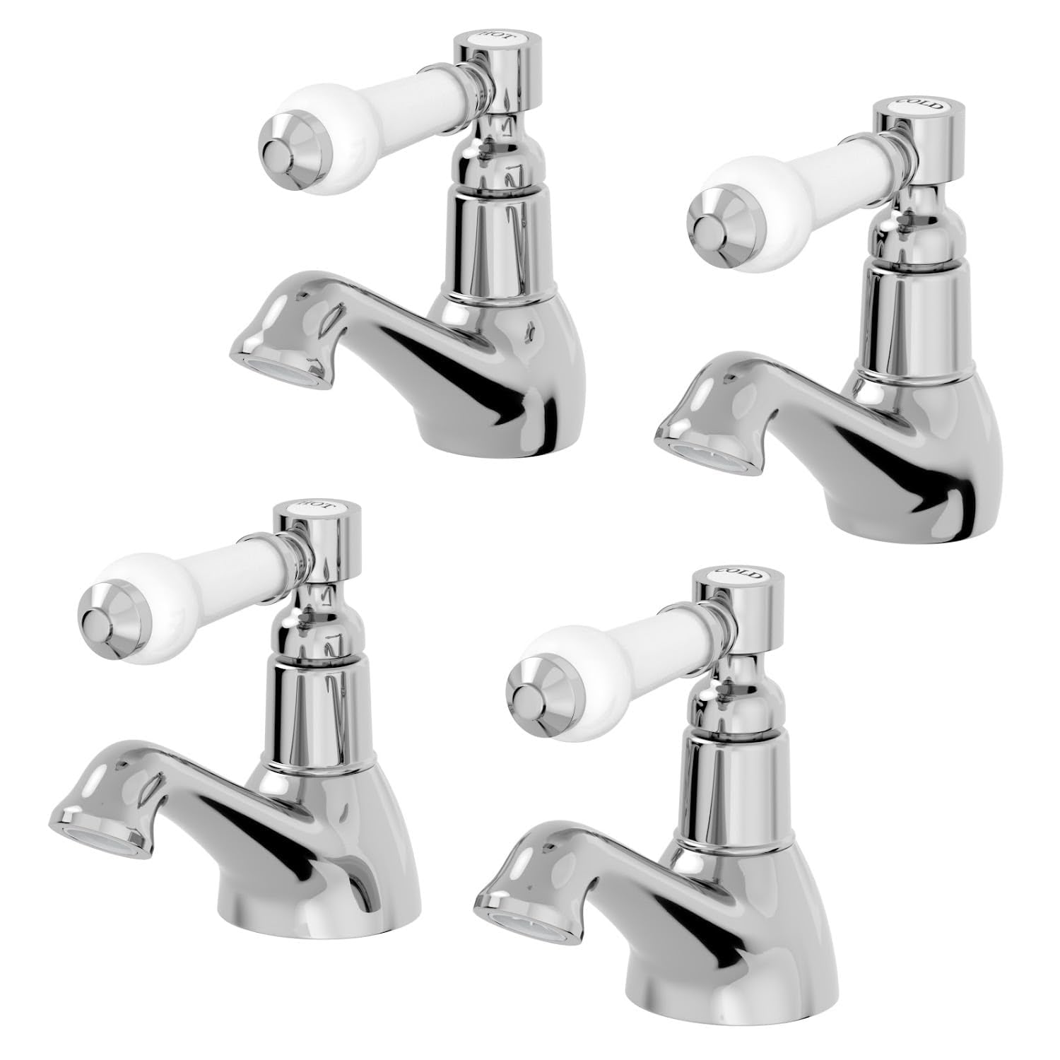 Architeckt® Winchester Bathroom Basin Taps and Bath Pillar Tap Set Pair Round Single Lever Handle Traditional, Chrome