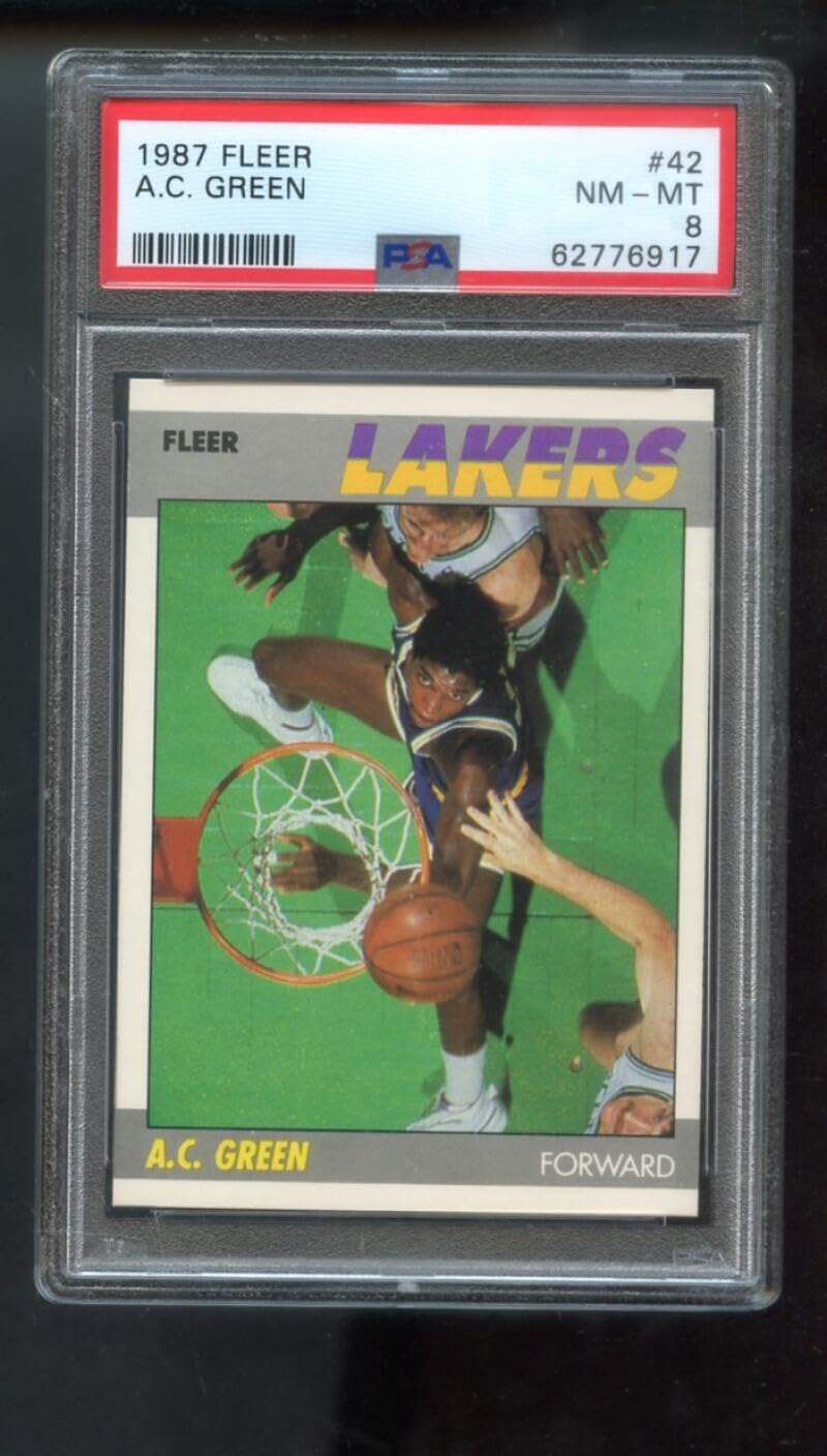 1987-88 Fleer #42 A.C. Green AC ROOKIE RC PSA 8 Graded Basketball Card NBA Los Angeles Lakers 87-88 1987-1988