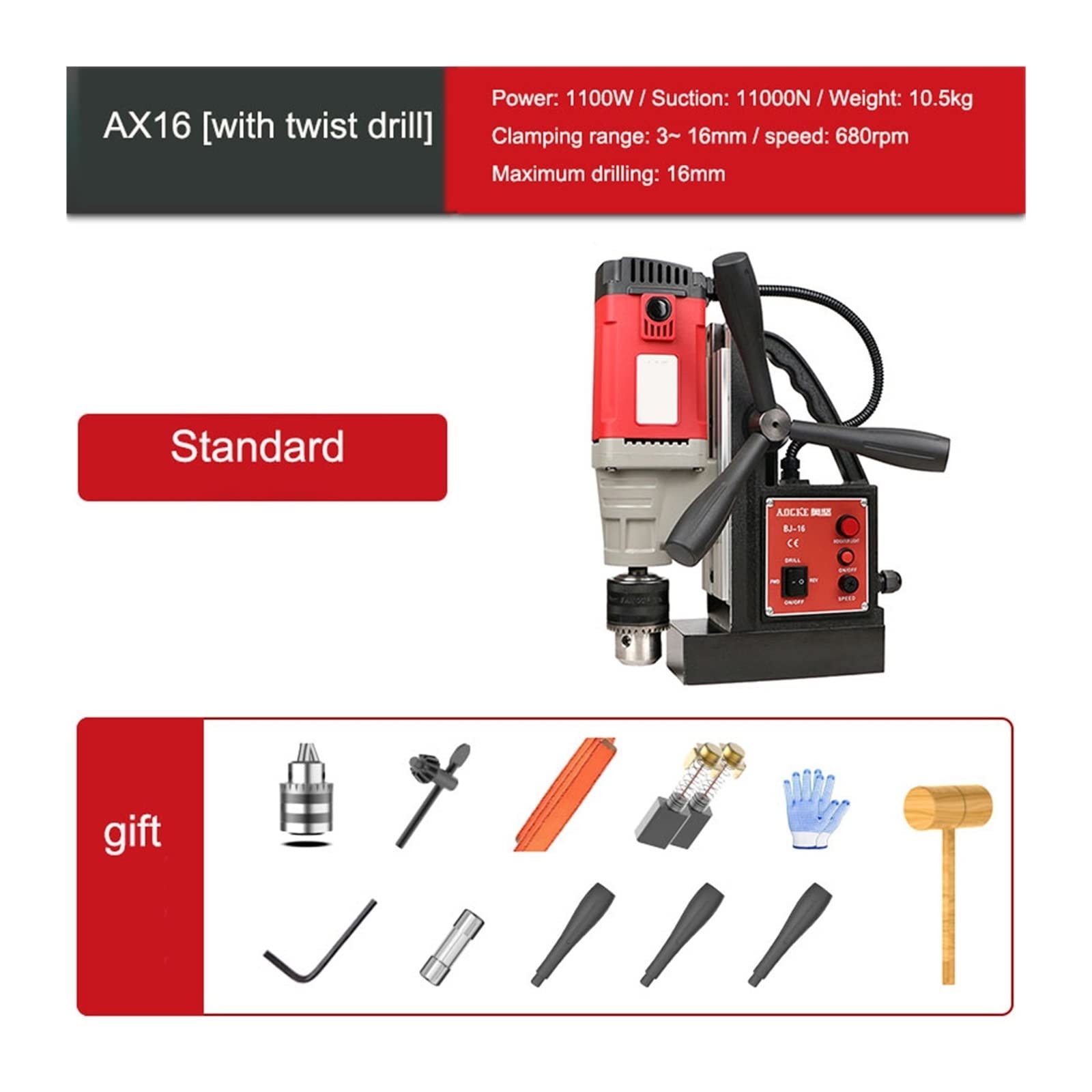 Taladro magnético eléctrico AX23RE/AX28RE, taladro de suelo, potente taladro magnético, máquina de perforación portátil de grado Industrial Fácil de usar para principiantes y profesionales (Color : A
