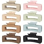 Mandydov 8 Pcs Large Hair Claw Clips 4.1 Inch Non-slip Big Square Matte Claws for Women, Strong Hold Banana Clips for Thick Thin Hair