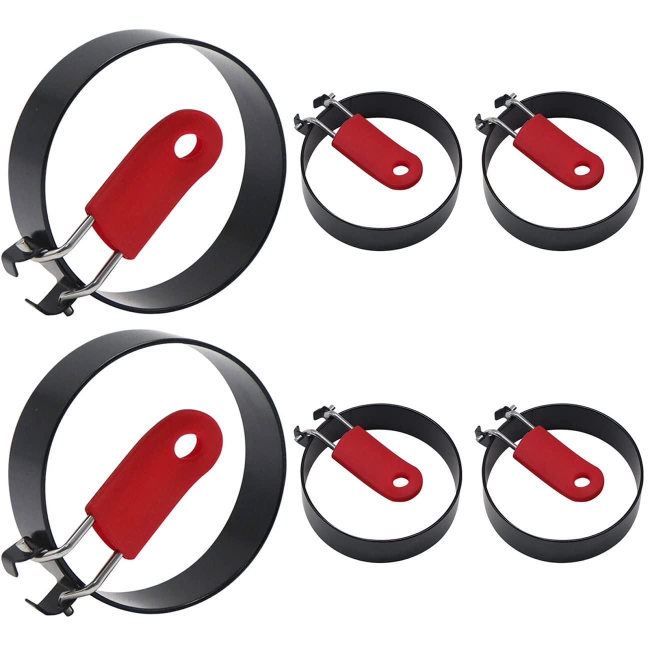 6 moldes para panqueques, anillo de huevo, anillos de cocina de metal recubierto de negro antiadherente con mango antiquemaduras de silicona para plancha, huevos de sándwich de bricolaje, 6