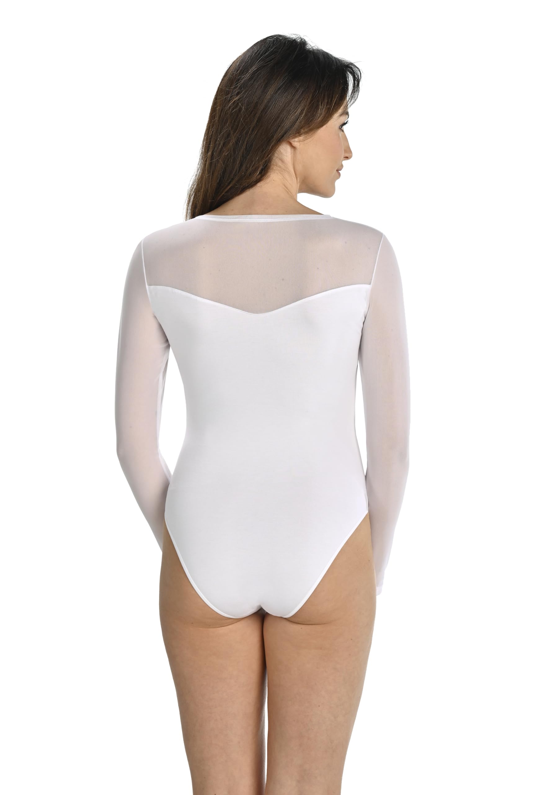 Teyli – Body manches longues avec insert en résille, confectionné en maille extensible pour un ajustement parfait et une silhouette mise en valeur.