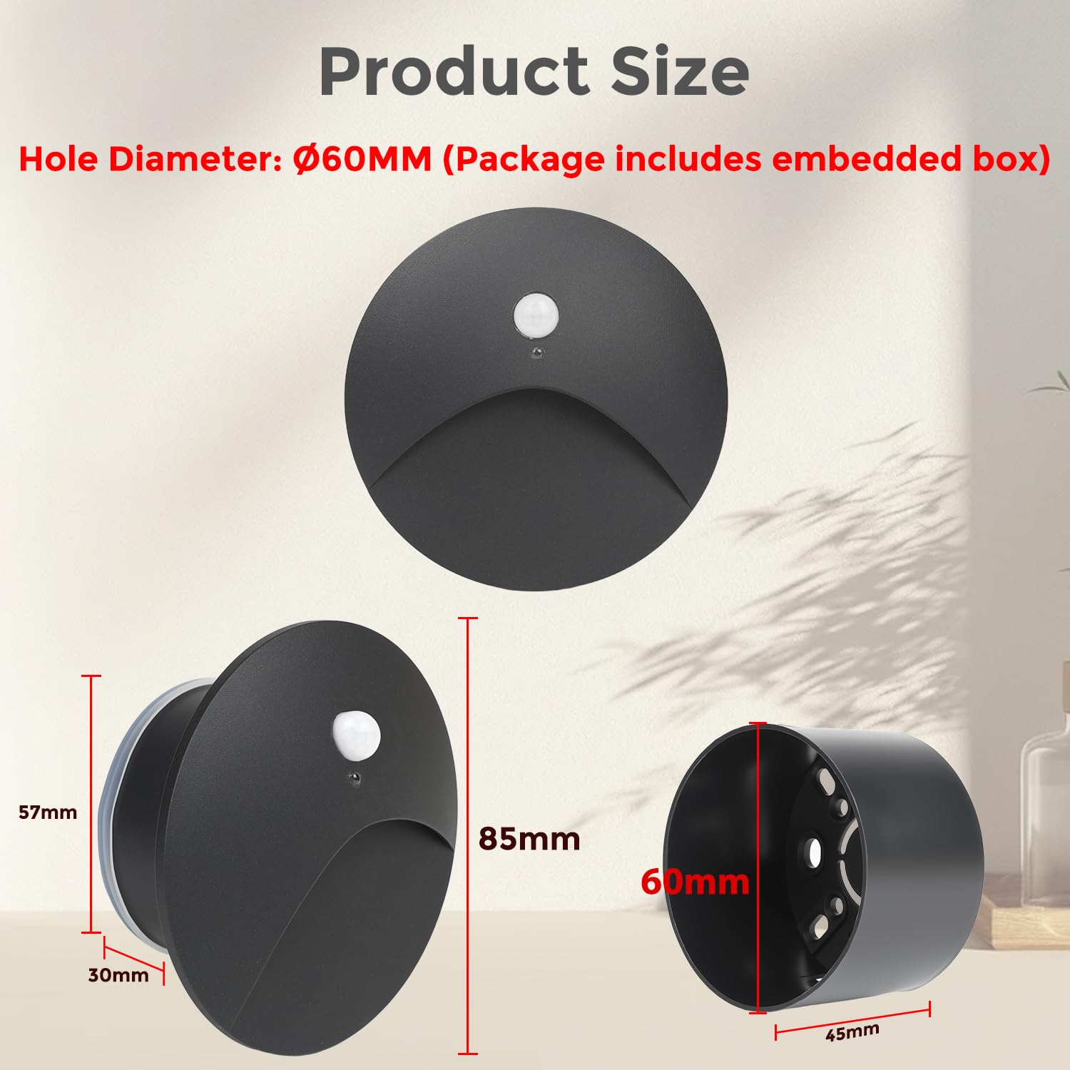 Arotelicht 4 Applique Encastré Murale LED 3W avec Détecteur de Mouvement, Blanc Chaud 230V, Ronds, éclairage d'Escalier, étanches, aluminium, Luminaire intérieur/extérieur,éclairage de Marches, Ø60mm