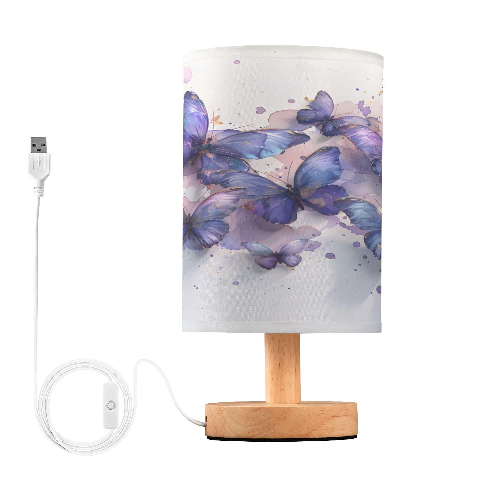 Mnsruu Bedside Table Lamp Butterflies Purple Butterfly Bedside Lamps LED Light Desk Lamp Fabric Shade Small Lamp for Bedroom Living Room (Bulb Included)