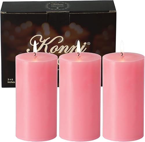Miniatura 14 de KONNI Juego de 3 velas de pilar rojo sin perfume de 3 x 4 pulgadas, velas de 39 horas de combustión, velas redondas grandes sin humo y sin goteo