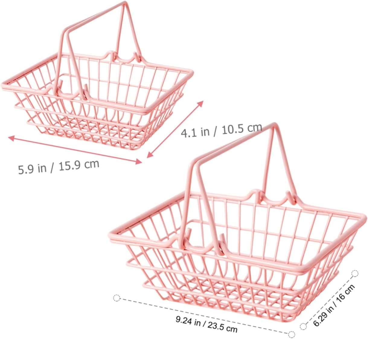 Zerodeko 2Pcs Small Pink Metal Wire Baskets with Handles Portable Storage Bins for Organizing Bathroom Pantry Closet and Desktop Items Open Design Containers for Daily Use