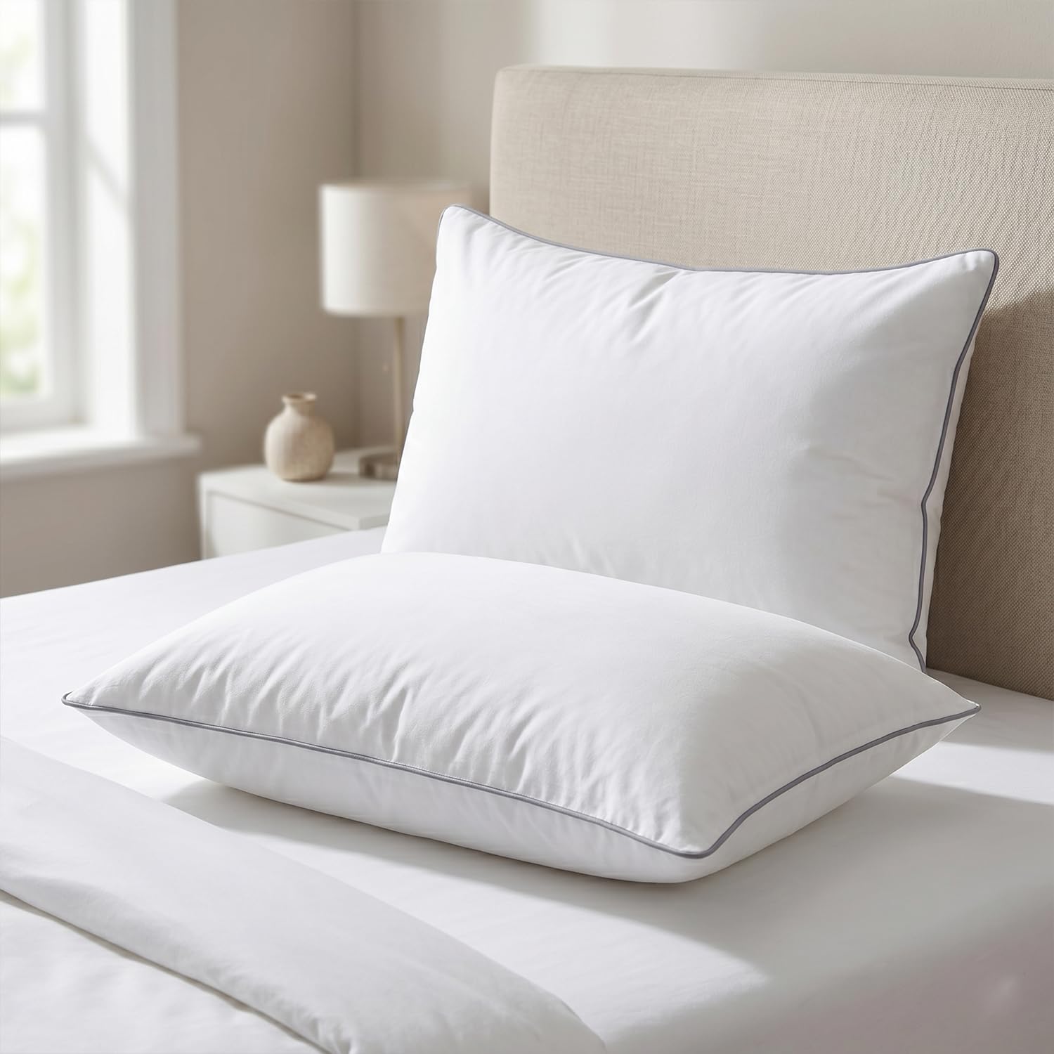 AYKA Premium Cotton Microfiber Pillow for Sleeping, Set of 2 | 16x24 Inch Hotel Luxury Bed Pillows | 100% Virgin Fiber Fill, Soft & Fluffy | Neck Support for Side, Back & Stomach Sleepers | White