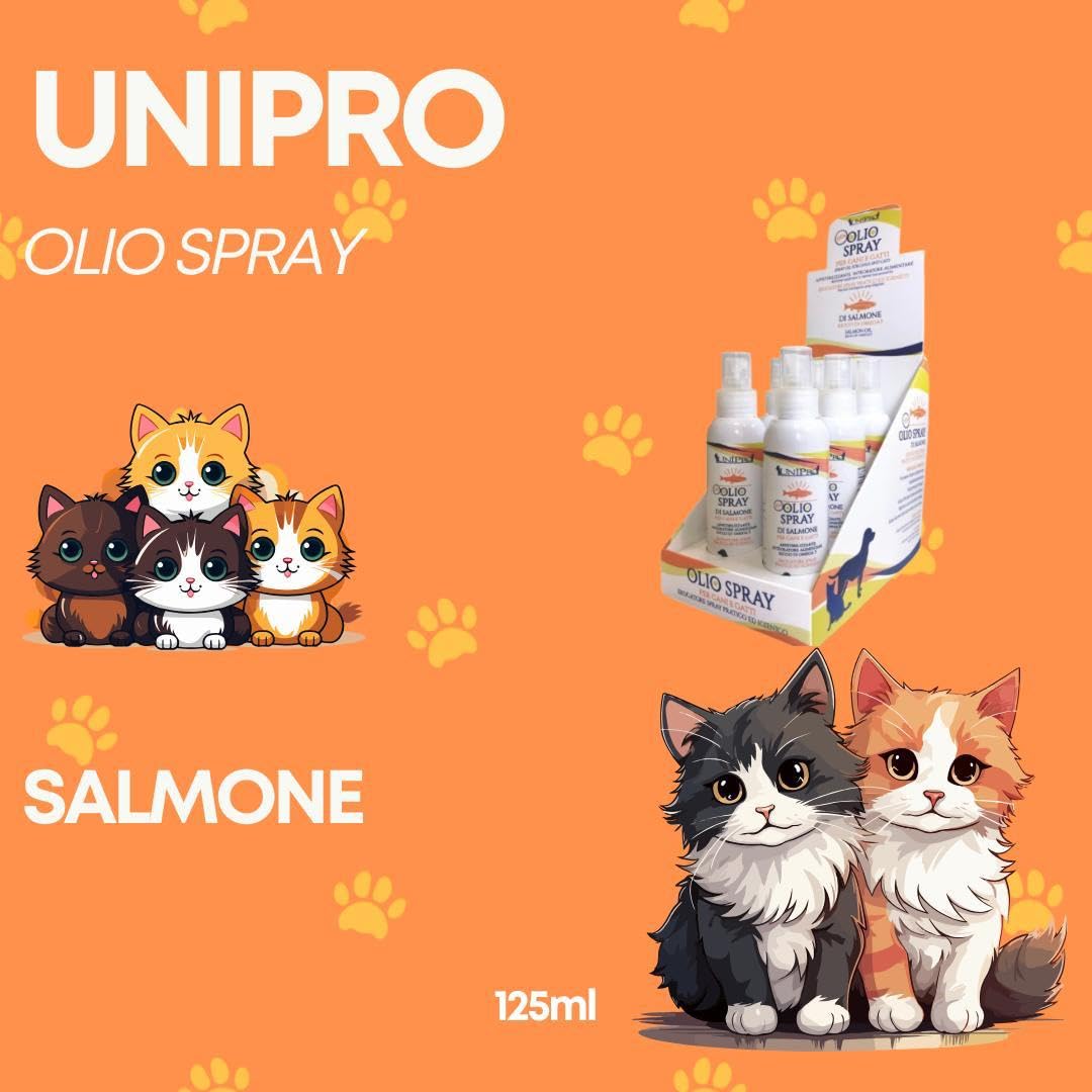 Olio Spray Salmone Appetizzante per Cani e Gatti, alimento per cani e gatti adulti e cuccioli di tutte le razze con poco appetito | 1 flacone da 125ml.