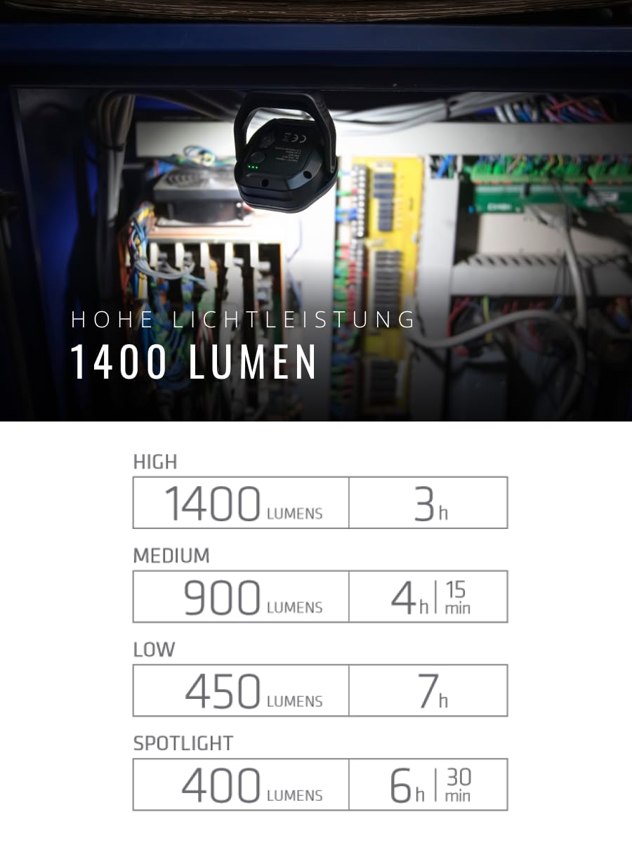 Suprabeam D4r LED Akku Arbeitsleuchte mit 1400 Lumen, 180° verstellbarer Kopf & Magnetfuß, IP65 für Wasser- & Staubschutz