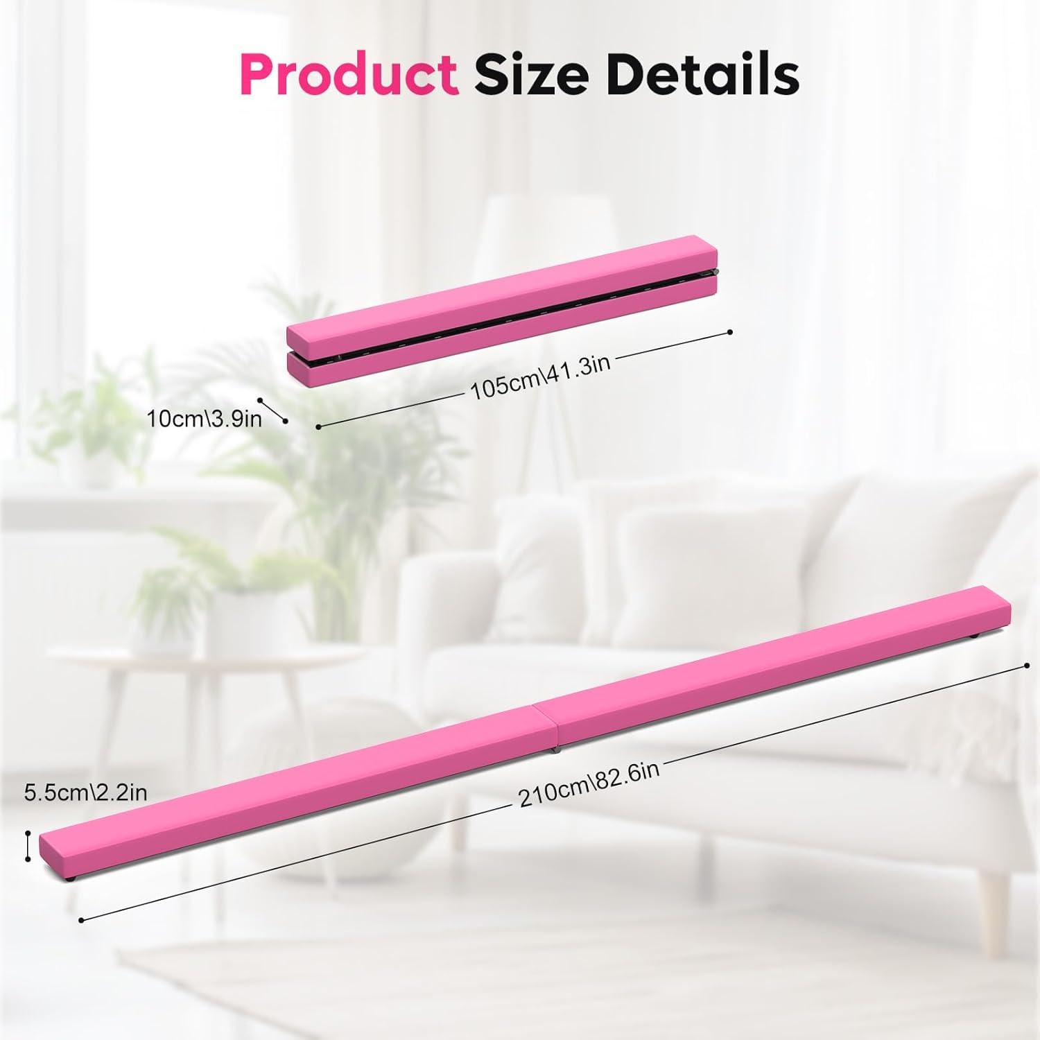 Poutre d'équilibre de Gymnastique, Barre de Gymnastique Pliable 2,1 m/220 LB en Similicuir Pliable pour entraînement à Domicile