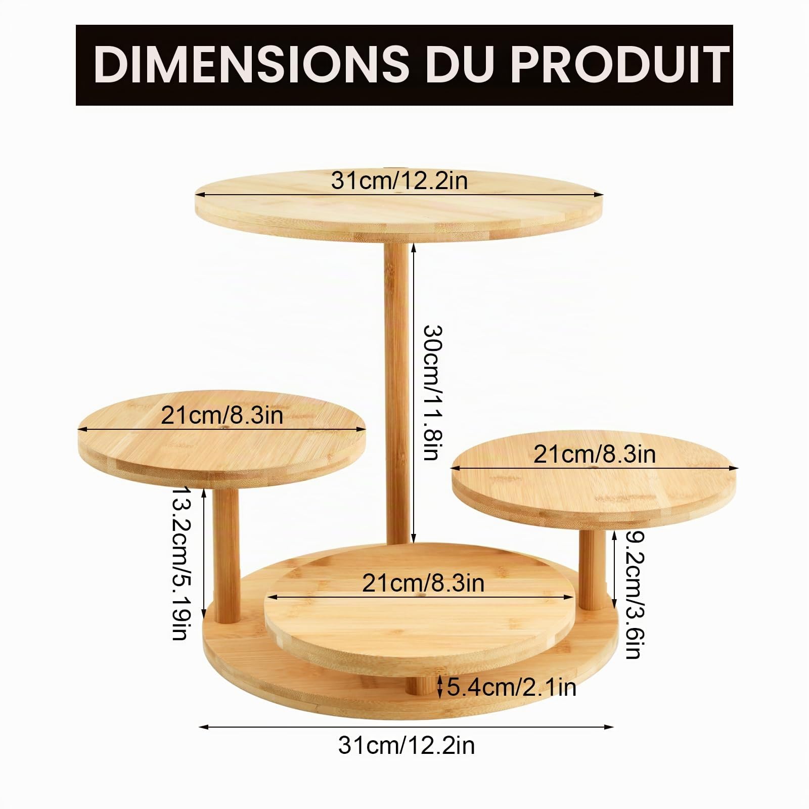 Présentoir a Gateau en Bois à 4 Niveaux, Presentoir à Cupcakes, Présentoir à Pâtisseries, Support à Dessert en Bois, Presentoir Aperitif Buffet, pour Mariages, Fête d'Anniversaire, Après-Midi