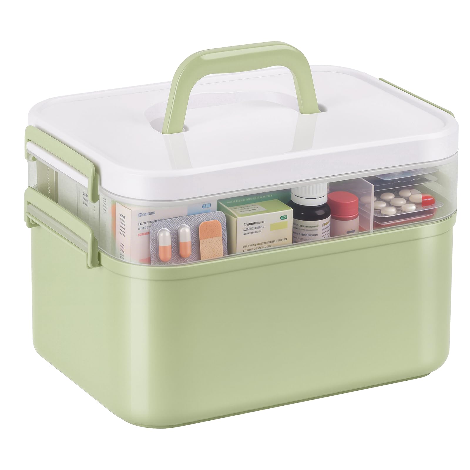 Otopone Medicine Storage Box, Multi Grid Covered Medicine Box with Handle
