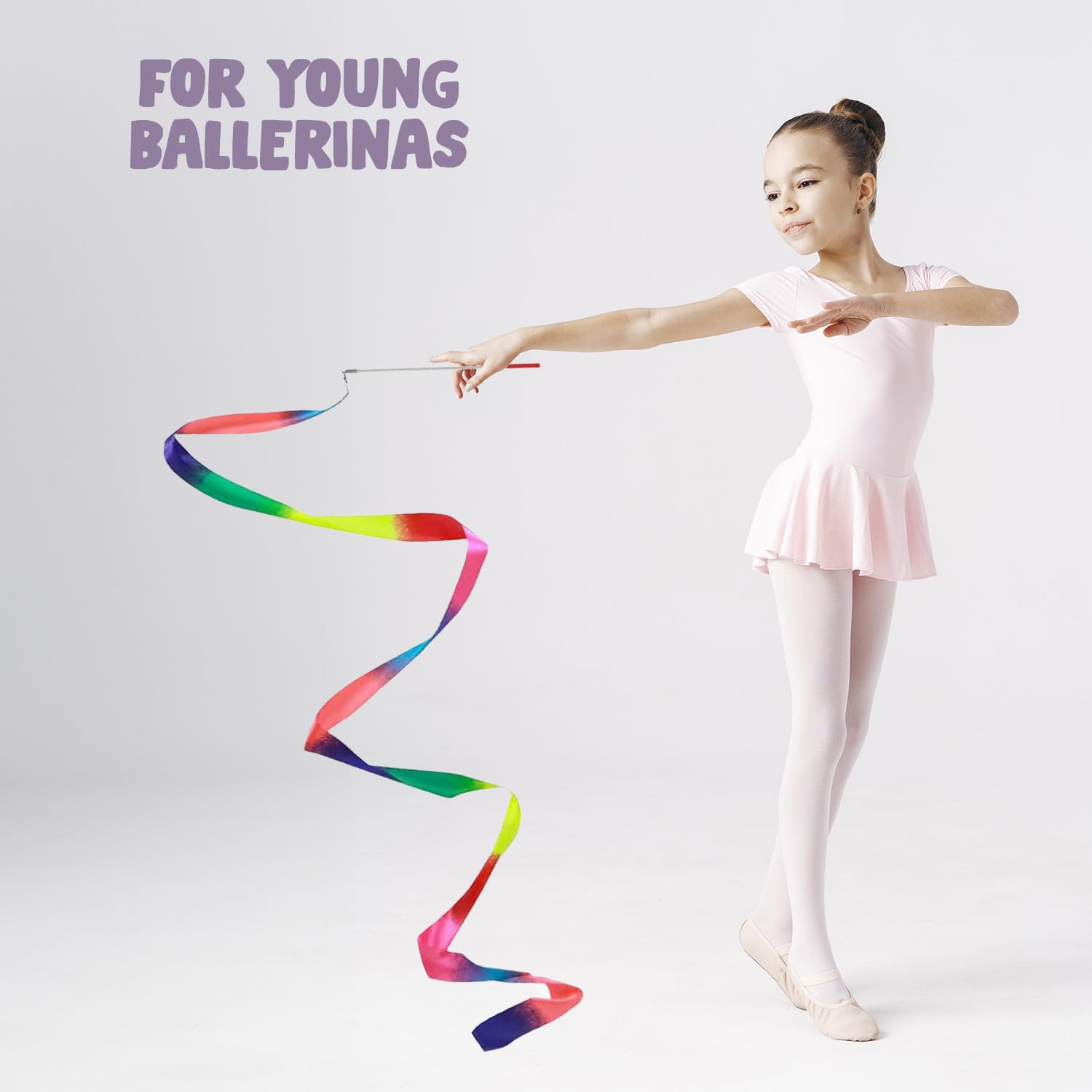 2 Multicolored Gymnastics Ribbons for Children & Adults, Ribbons - Multicolor - Image 4