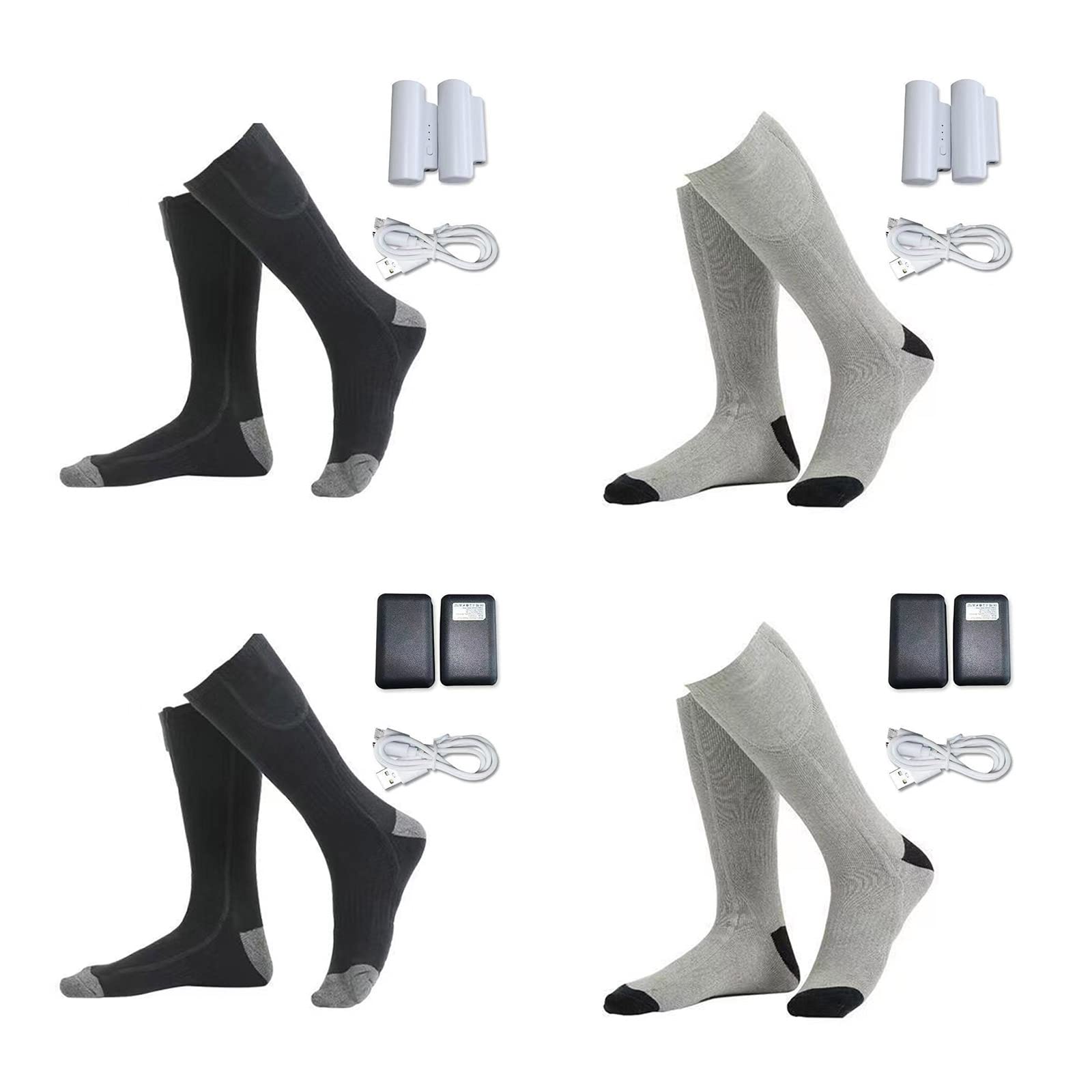 Chaussettes chauffantes électriques USB pour l ' hiver, chauffe-pieds pour cyclisme en plein air avec 3 niveaux de réglage de la température pour femmes et hommes, chaussettes chauffantes électriques