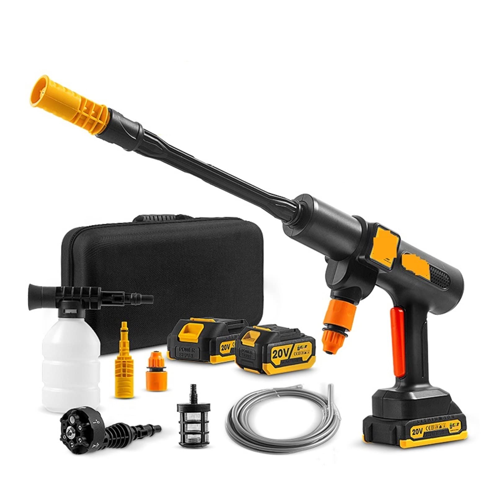 200Bar Wysokociśnieniowa Myjnia Samochodowa Pistolet Generator Piany Pistolet Na Wodę Środek Czyszczący W Sprayu Myjnia Samochodowa Do Akumulatora 18V,Łatwe Czyszczenie(With 2 battery)