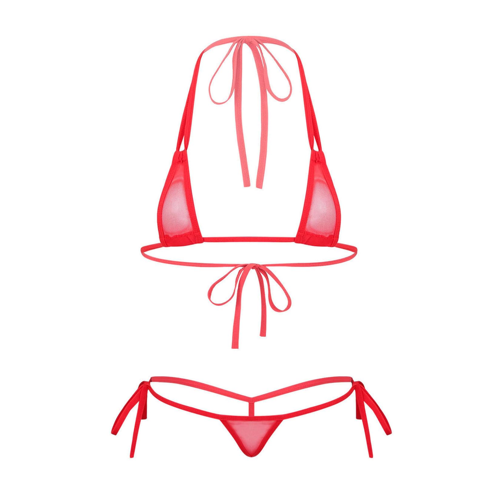 Oyolan Women Brazilian Bikini Set Halterneck Tiny Bra with Mini Thong Micro Extreme Swimwsuit Beachwear: Red a One Size