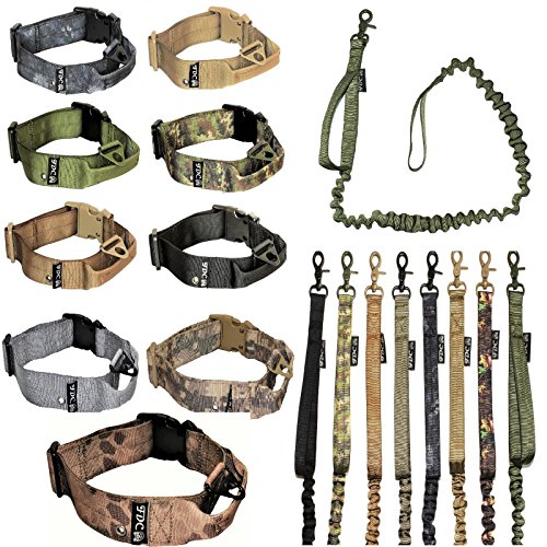 Dog Tactical Collar With Leash Bungee Handle Heavy Duty Training Military Army Molle Width 1.5In Plastic Buckle Tag Hole Medium Large M, L, Xl, Xxl (Xl: Neck 16" - 20", Coyote Desert Tan) #TOP20