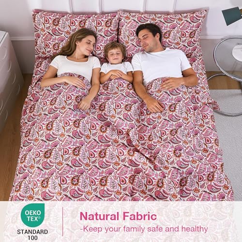 Image of Softan Pink Paisley Floral Twin Sheet Set, 3-Piece Cozy Boho Microfiber Printed Fitted Bed Sheet with 15 inch Deep Pockets & Non-Slip Straps, Kids Girls Patterned Sheets & Pillowcase Set