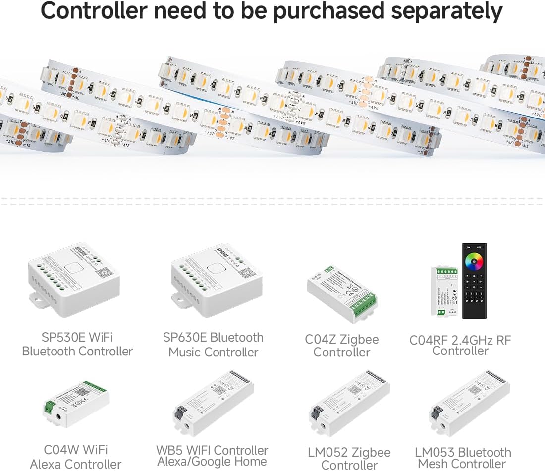 BTF-LIGHTING 5050 RGBW RGB+Warm White(2700K-3000K) 4 Colors in 1 LED Tape Light DC24V 5m 16.4ft 60LED/m Multi-Colored IP30 White 12mm PCB for Bedroom Kitchen Home Decoration(No Adapter or Controller) - Image 3