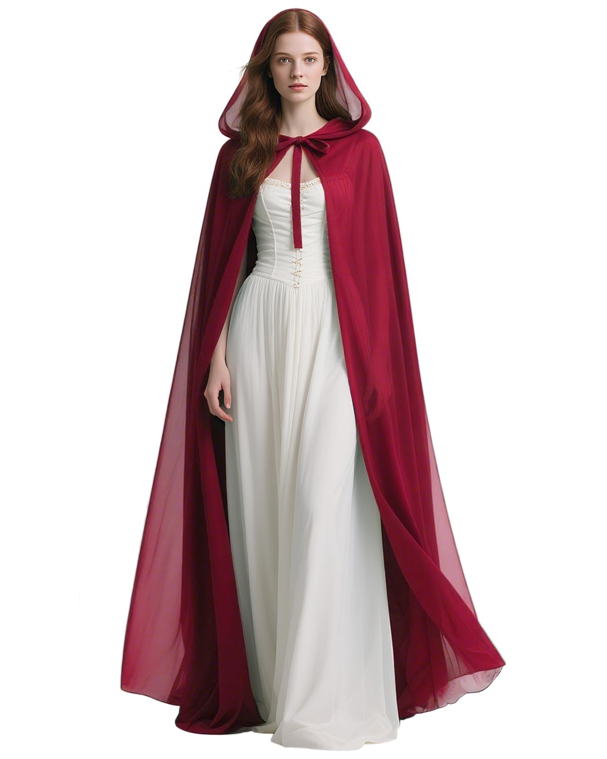 joukavor Chiffon Hooded Cloak Medieval Renaissance Fantasy Cape for Women-picture-32
