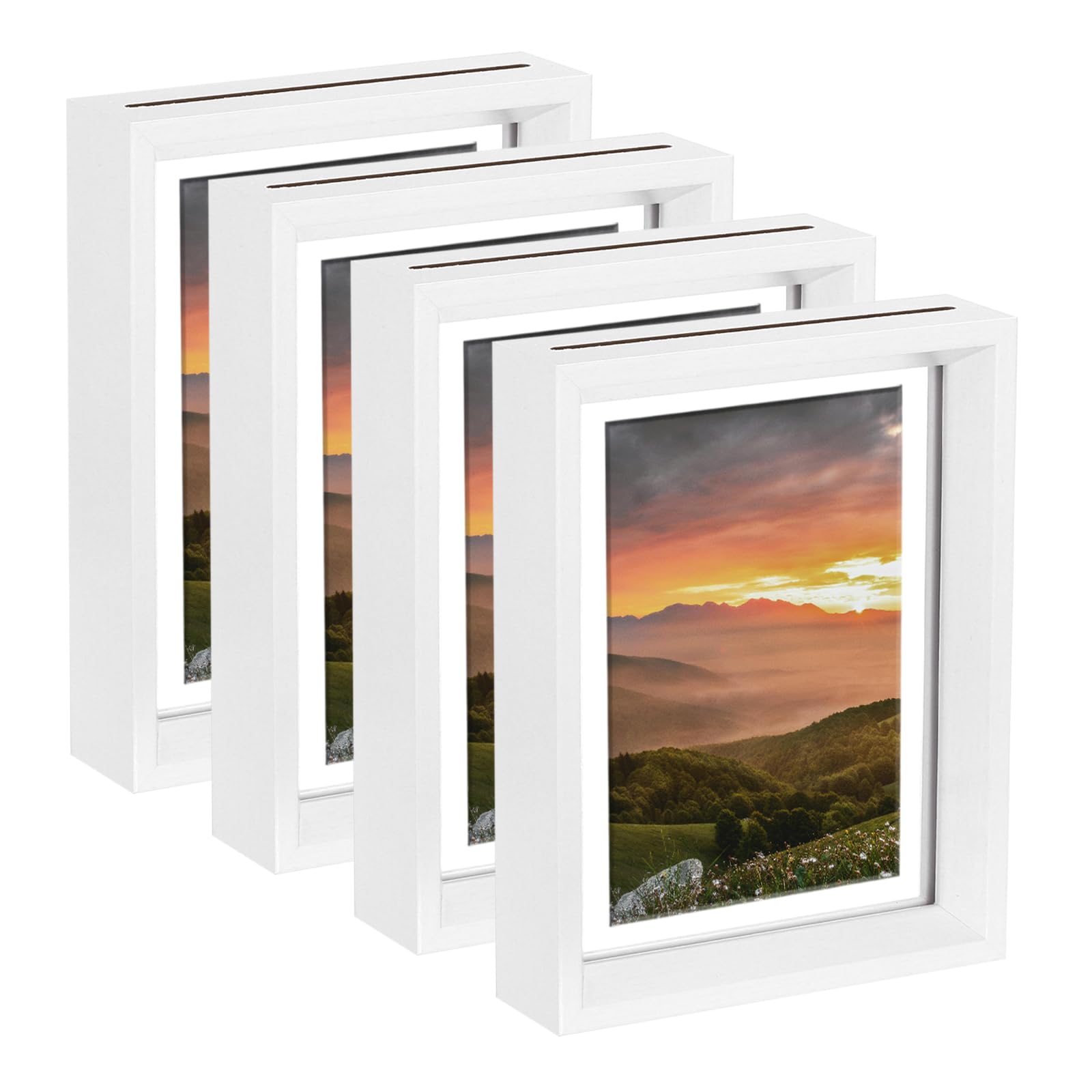sourcing map 4Pcs Floating Frame, 7 x 5 Inch Natural Wood Pictures Frames for Pressed Flowers Standing Wall Hanging Picture Collection, White