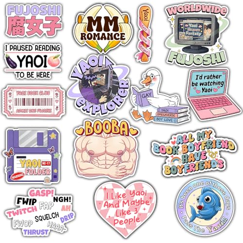 BAVAHA (15pcs) Yaoi Stickers BL Boylove MM Gay Sticker Yaoi Anime, Manga, Manhwa, Omegaverse Fujoshi Sticker Vinyl Decal Fujoshi Gifts Decoration For Kindle Laptop Water Bottle Car Phone Case Suitcase