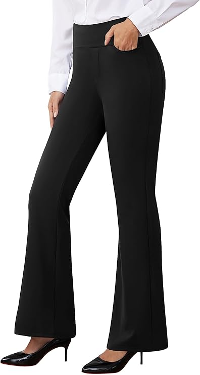 AB-Eleven Womens Dress Pants Stretchy Work Pants Business Casual Slacks with 4 Pockets Pull On Office Trousers
