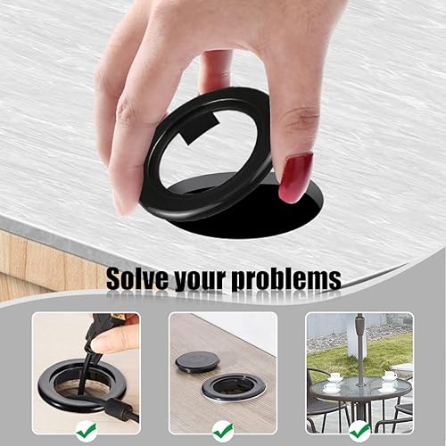 Miniatura 8 de Prudiut Juego de 2 anillos y tapas para sombrilla de mesa de patio de 2 pulgadas, juego de 2 tapones y tapas estándar para agujero de sombrilla