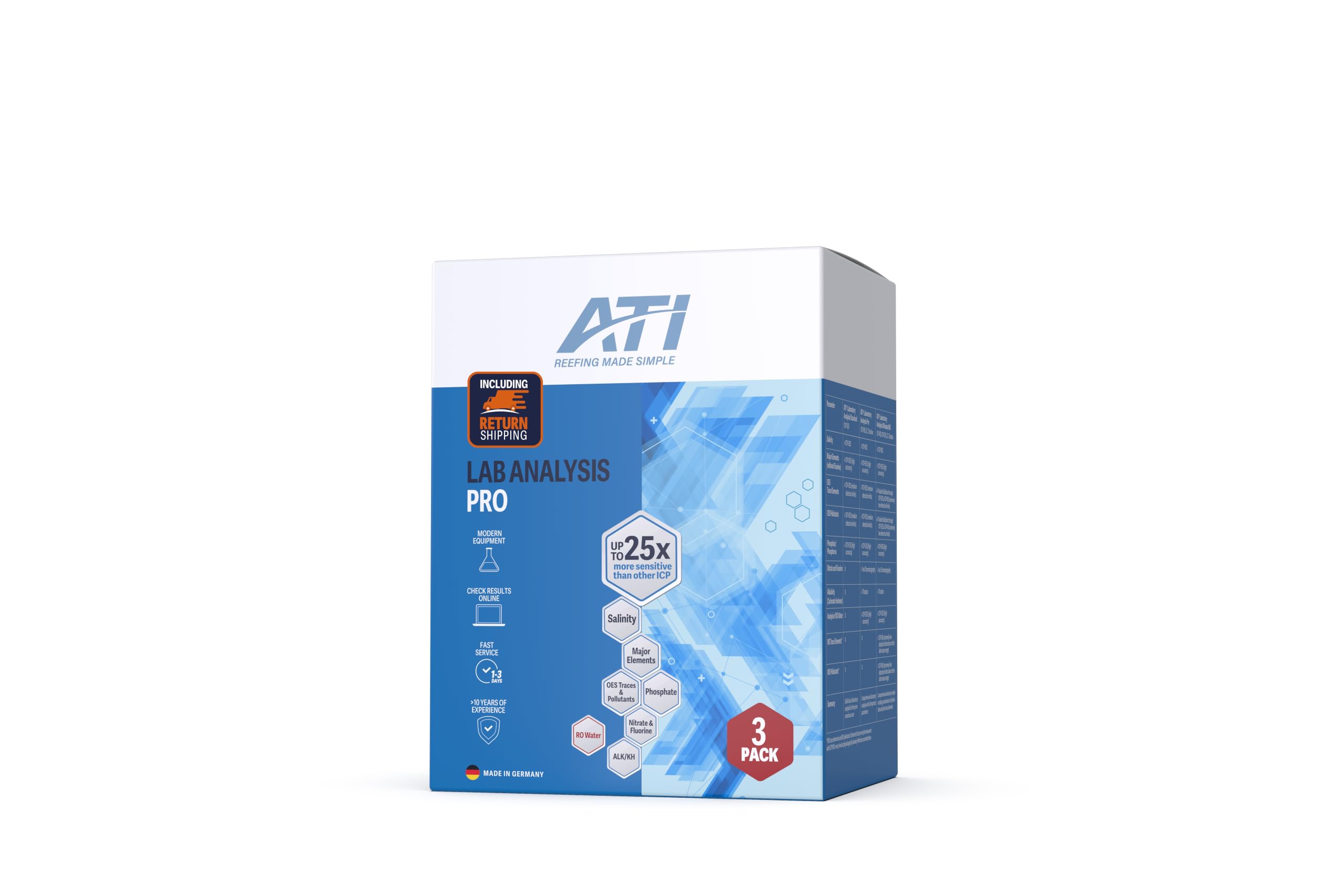ATI ICP Lab Analysis Pro for Reef Aquariums - Advanced Water Testing with RO Water Analysis - Nitrate, KH &amp; Fluoride - 3 Test Kits