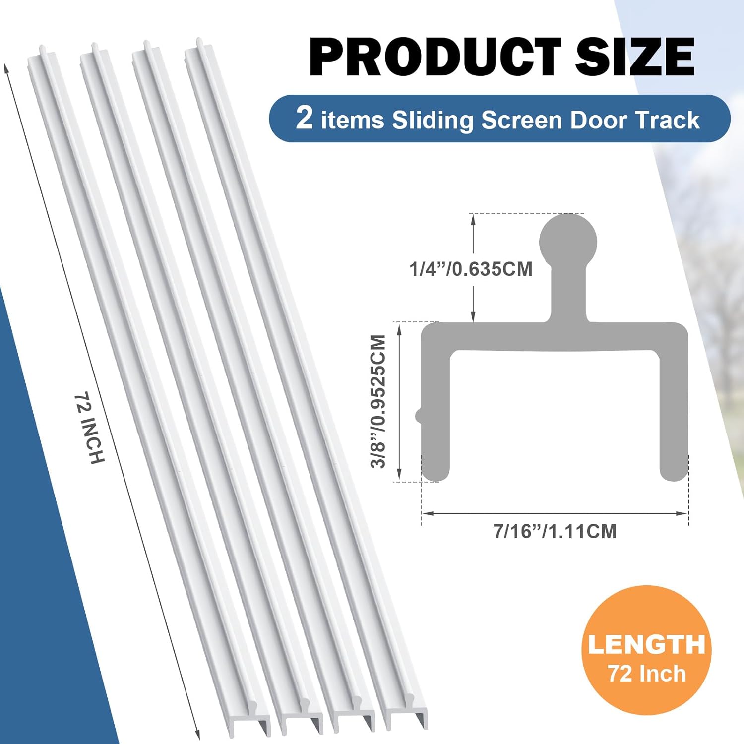 CroBlissful 2 Pcs Sliding Screen Door Track Replacement 72 Inch White Vinyl Track Long Easy to Cut Screen Door Hardware for Patio Home Garage Office Parts Repair