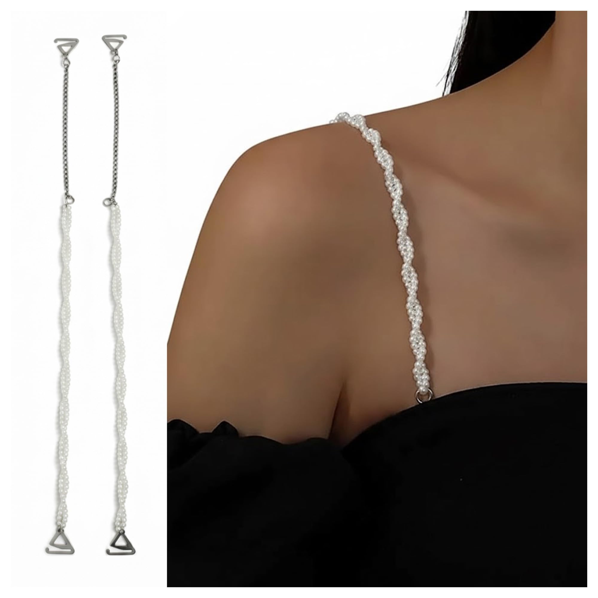 Pearl Shoulder Straps for Women - Adjustable Bra Straps, Detachable Pearl Chain for Dresses, Tops & Lingerie - Bridal & Party Accessory