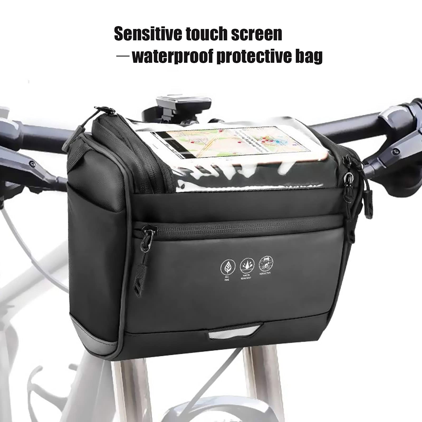 Sacoche de Guidon Vélo 3.5L Sac de Panier de Vélo Étanche avec Écran Tactile Sac Avant de Vélo de vélo réfléchissant, avec Bandoulière Sac de Rangement pour Velo Route, Velo Electrique,Multicoloured