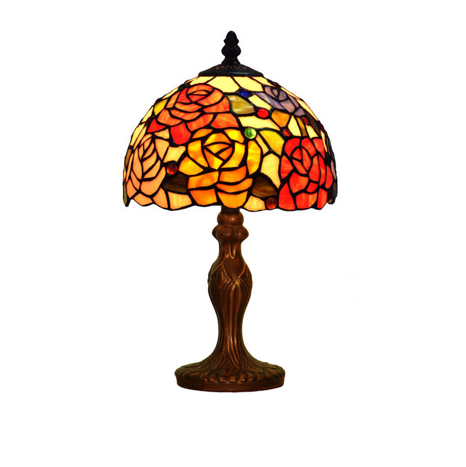 Małe lampki nocne, E27 20 cm lampa stołowa w stylu Tiffany, ręcznie robiona witrażowa lampa biurkowa retro antyczna róża lampa do dekoracji salonu sypialni biura przy łóżku, ciepła be-color tiffany 20