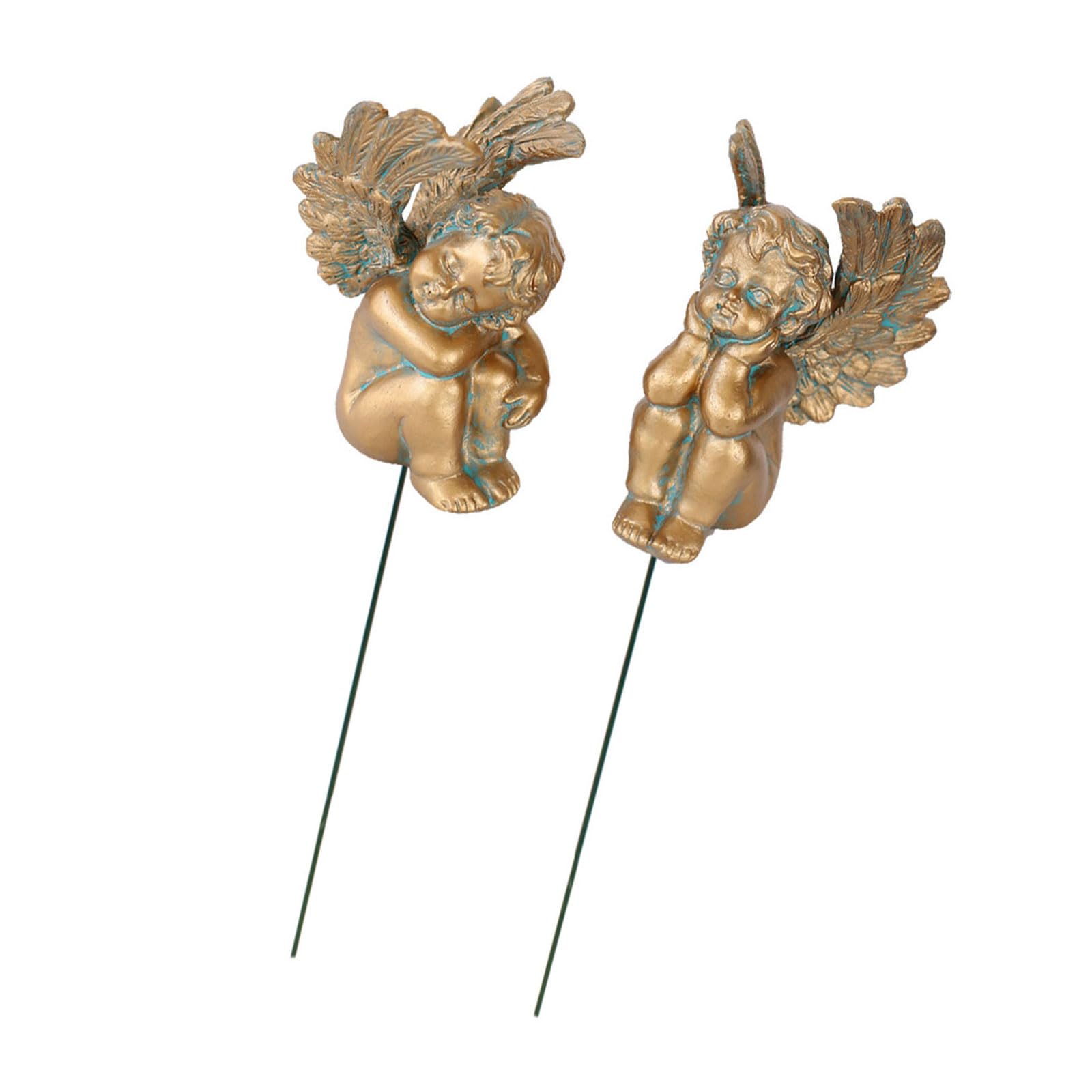 sodeber 2 Pieces Handcrafted Resin Angelic Garden Statues Featuring Portable Detail and Elegant Appeal Rustproof Garden Decoration