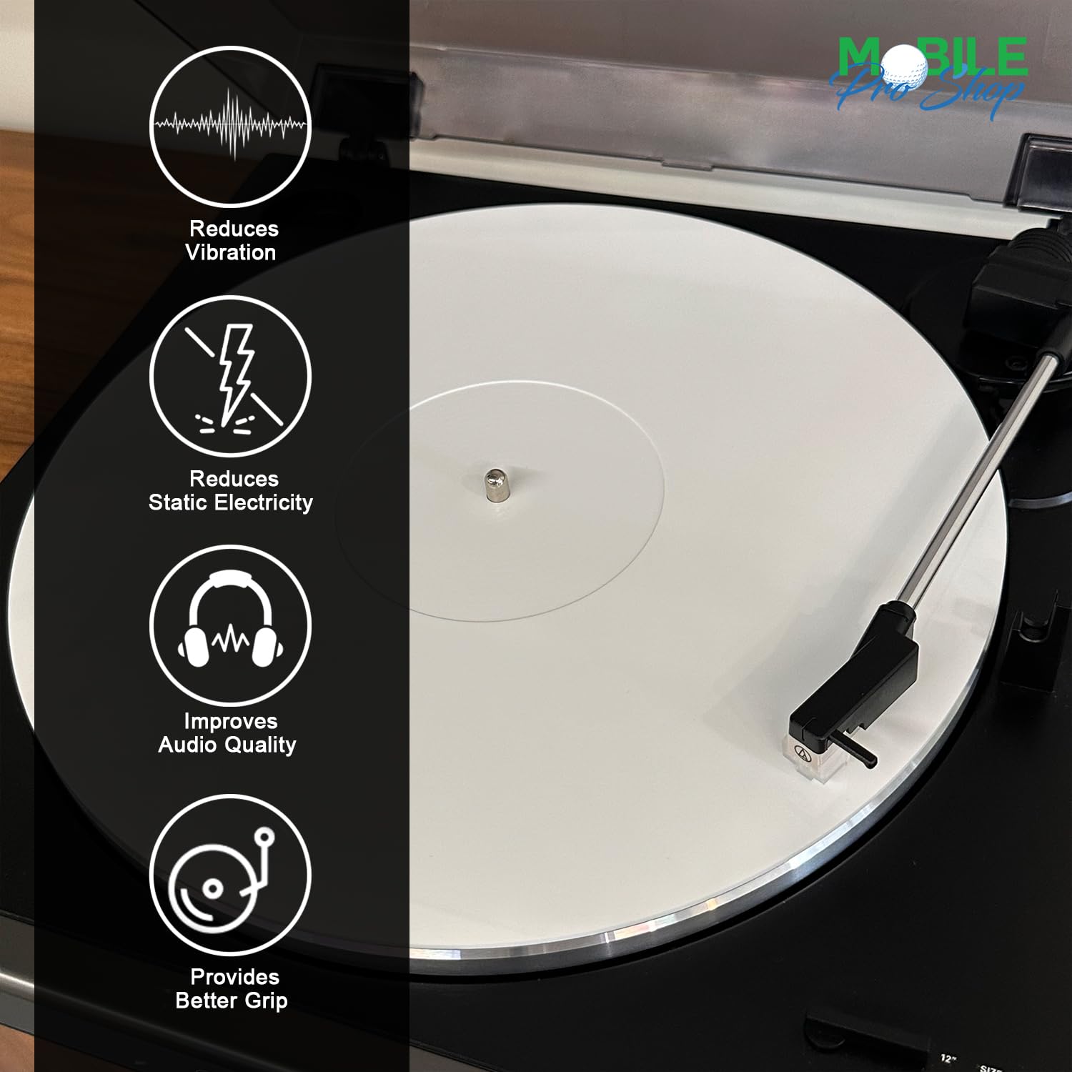 Alfombrilla de acrílico para tocadiscos de vinilo LP – 2,7 mm de grosor proporciona bajos más apretados y mejora la calidad de sonido – Alfombrilla de plato de 12 pulgadas (blanco)
