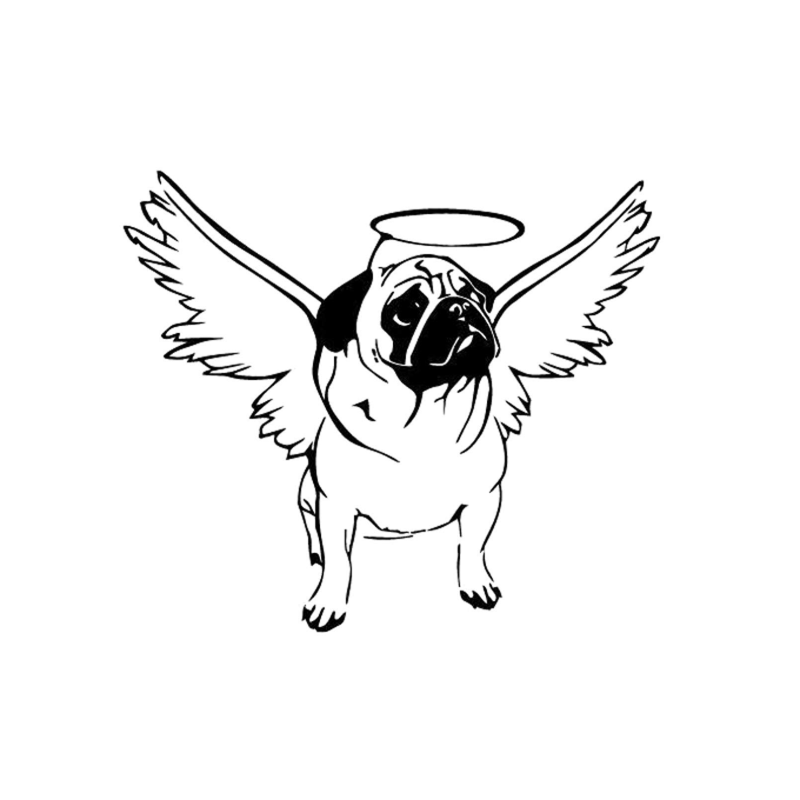 Scshy Black Car Sticker 15Cm*13Cm Pug Dog Angel Wings Cute Puppy Car Decal Vinyl Sticker /Silver