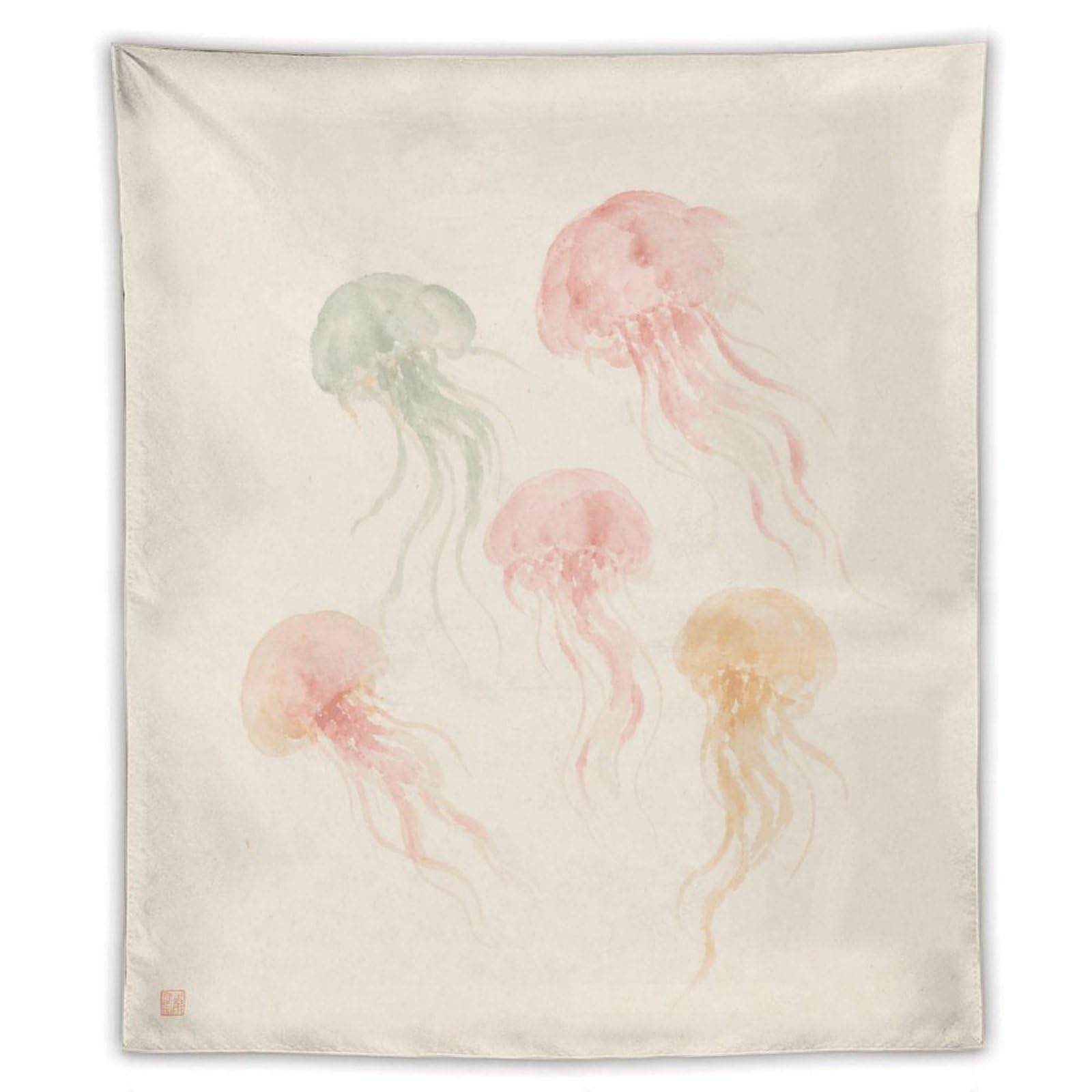 W7C8U2X3 Pastel Jellyfish Wall Tapestry, Watercolor Style, Ocean Creatures